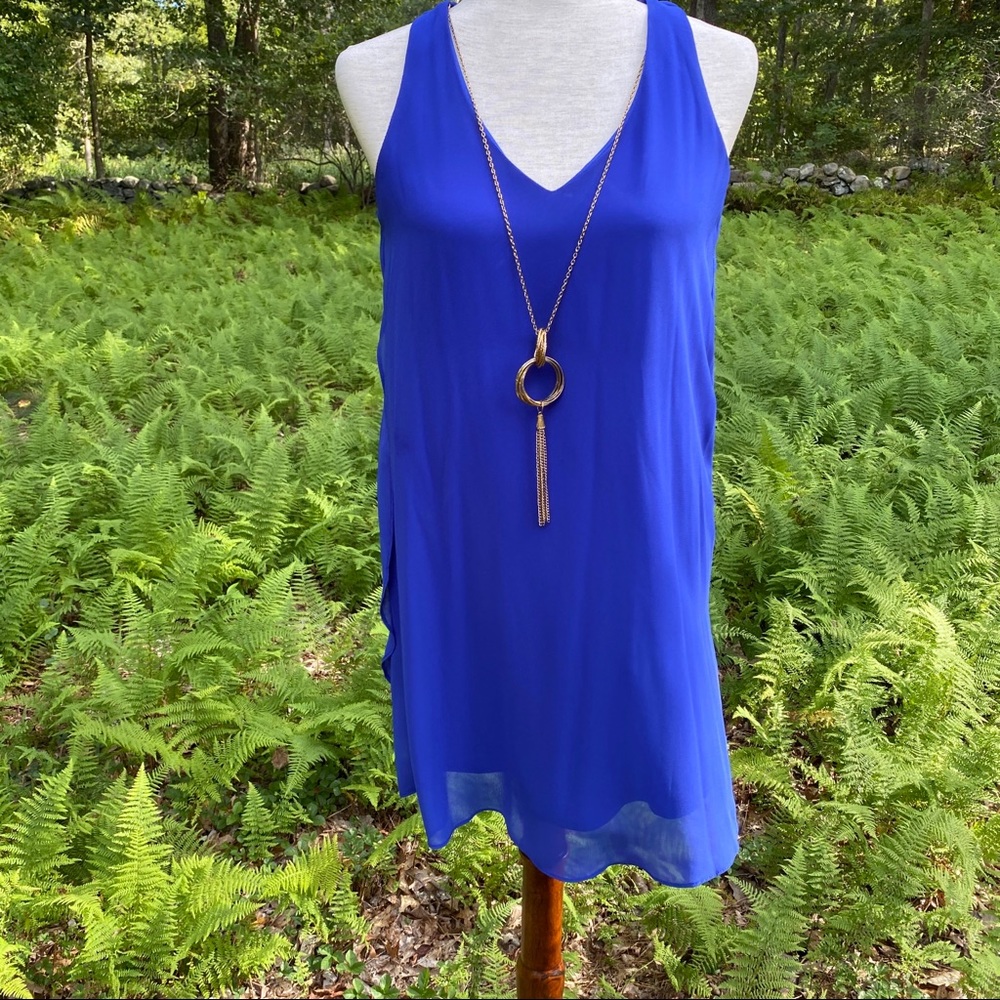 BCX DRESS NEW BLUE MINI SHIFT GOLD NECKLACE Size S
